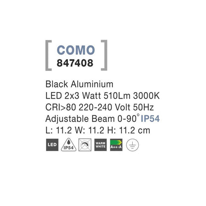 Nova Luce Como LED nástěnné svítidlo IP65