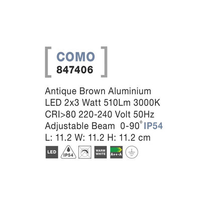 Nova Luce Como LED nástěnné svítidlo IP65