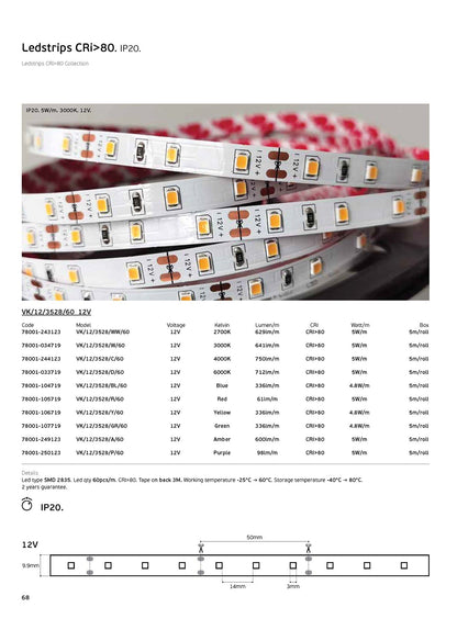 LED лента 12V CRI80 IP20 2700K (5 м)
